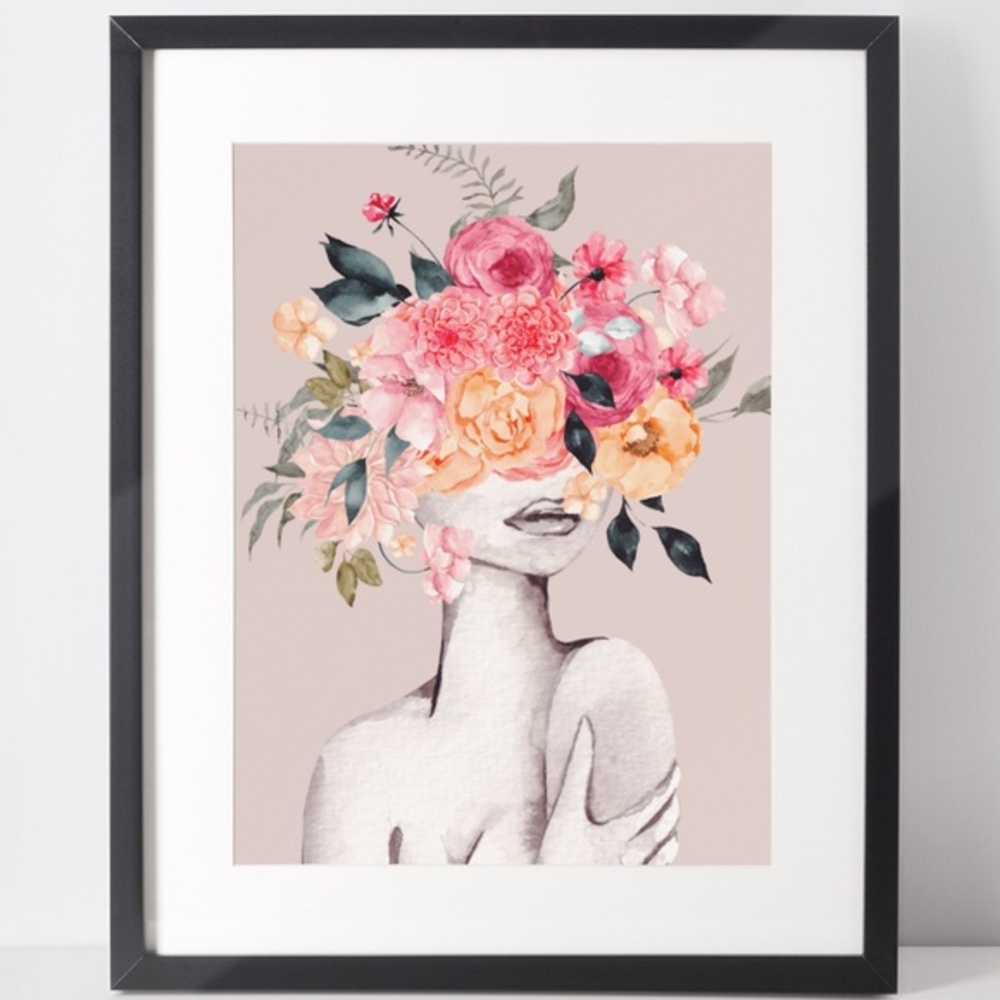 Watercolor Floral Woman Portrait Wall Art Illustration Print Poster Unframed - Picture 2 of 7